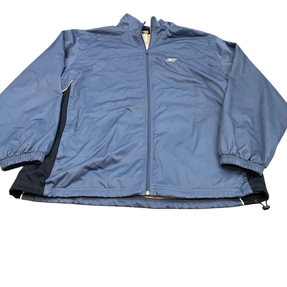 Y2K Reebok Windbreaker Jacket Mens 2XL Blue Full Zip Lightweight Sportswear